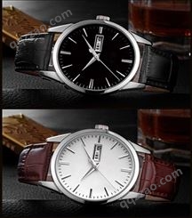 厂家定制新款 高档时尚大气男士真皮手表 多功能精美防水腕表