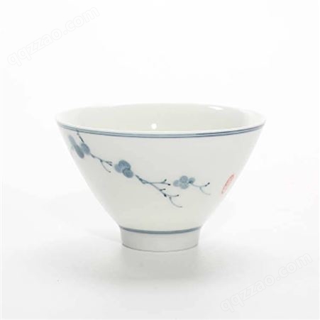 景德镇青花陶瓷山水手绘小茶杯 白瓷品茗杯茶碗 家用小碗杯功夫茶具
