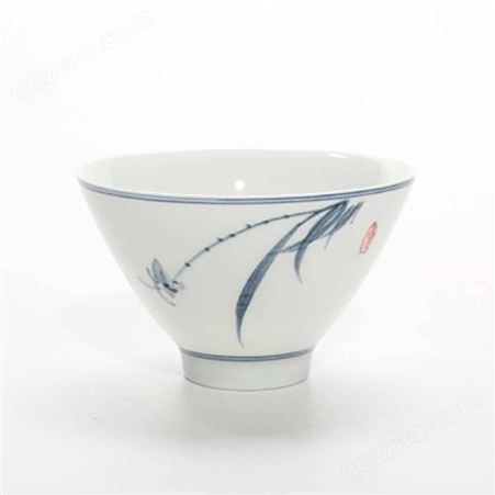 景德镇青花山水手绘小茶杯创意品茗杯小茶碗 小碗杯功夫茶具小杯