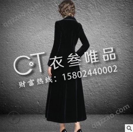 女装外套欧美*御姐范大衣修身加长款丝绒风衣韩版女装批发市场