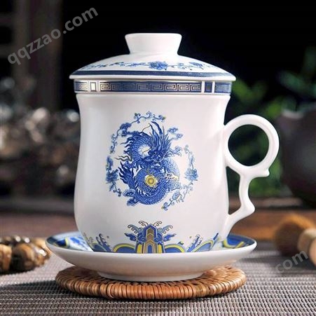 景德镇陶瓷手工带盖办公杯 茶杯喝水杯会议杯茶具定制