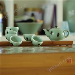 游子凝香 龙泉青瓷 琉球 点彩 整套功夫茶具 泡茶器 茶壶 茶杯 茶盘可另配