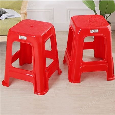 家用塑料凳子 红椅子 红色高脚塑料凳
