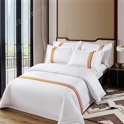 可定制 星级酒店布草 60支贡缎纯棉被套 贡缎宾馆四件套 枕套被套床单