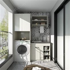 太空铝全铝阳台柜 烘干滚筒式洗衣机柜 铝唯水槽搓衣板