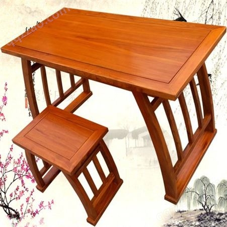 中式实木书法桌传统国学桌 马鞍桌 榆木简约书桌画桌 仿古课桌椅