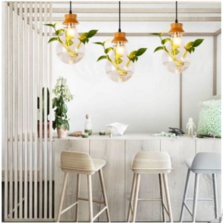 北欧餐厅服装店休闲吧卧室设计师创意植物玻璃吊灯