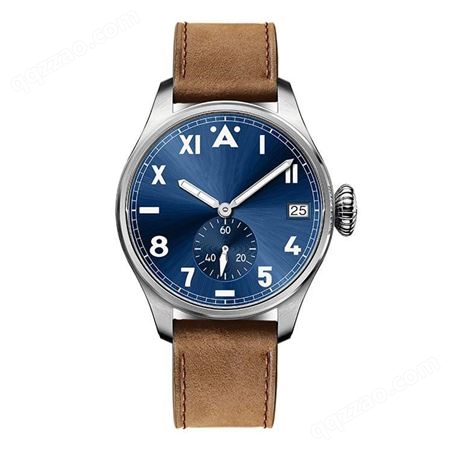 国美时 设计师款 定制 铆钉定位绒面真皮表带 夜光手表 复古时尚 日历计时 男士腕表