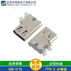 TYPE-C母座侧插简易6PIN不加高 USB 3.1连接器电源专用