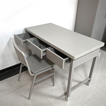 厂家供应制式灰白色学习桌 三抽培训桌椅 钢制办公桌报价
